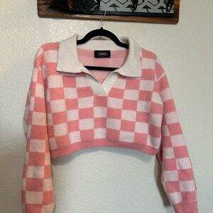 Cider Pink and Cream Checkered Collared Sweater
